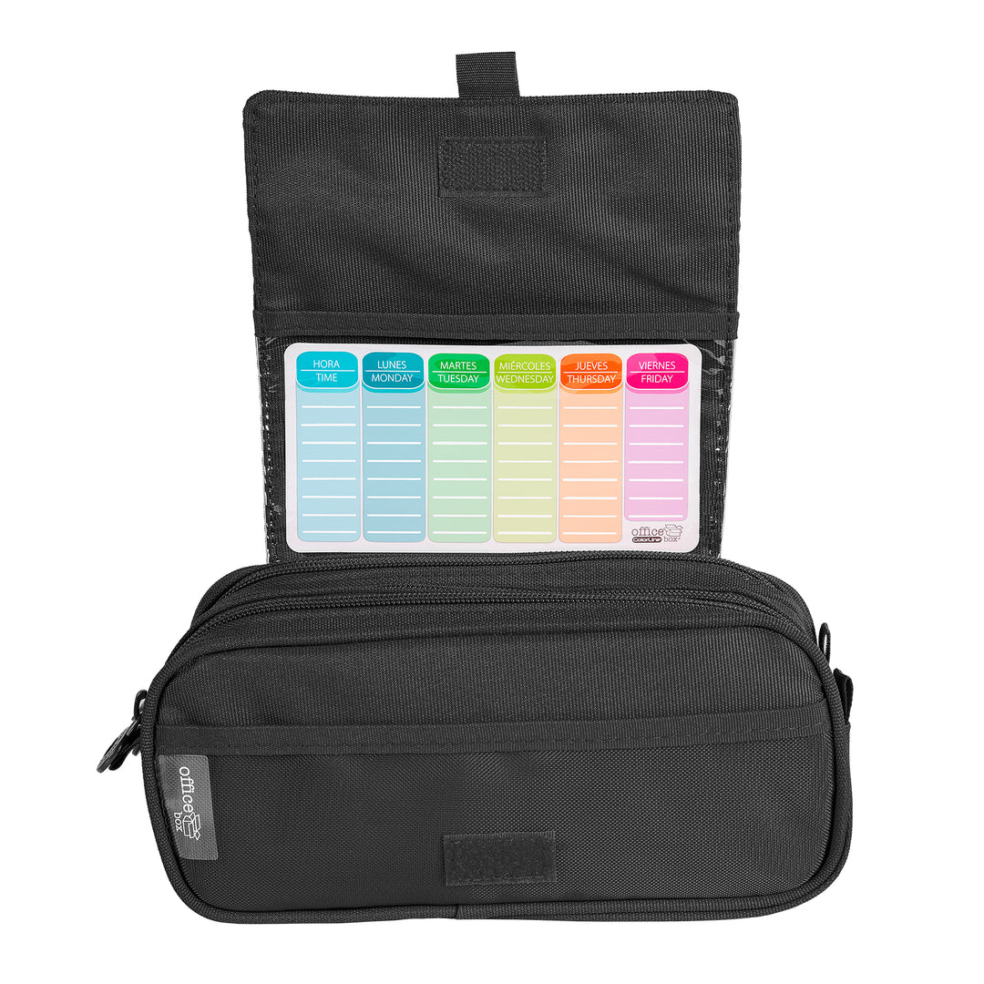 ColePack Eco - Estuche Triple de 3 Cremalleras con Material Escolar Incluido. Negro