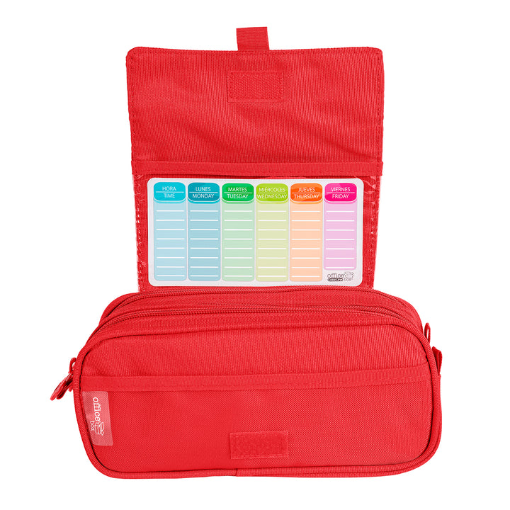 ColePack Pro - Estuche Triple de 3 Cremalleras con Material Escolar Incluido. Rojo Coral