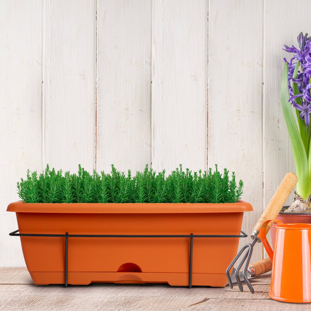 Plastic Forte - Lote de 2 Jardineras Balconeras 60 cm con Plato Integrado y Soporte. Terracota