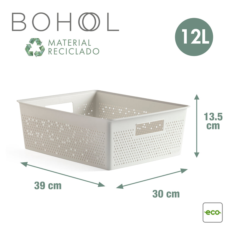 TATAY Bohol - Caja Organizadora Rectangular 12L Plástico Reciclado con Tapa. Sky White