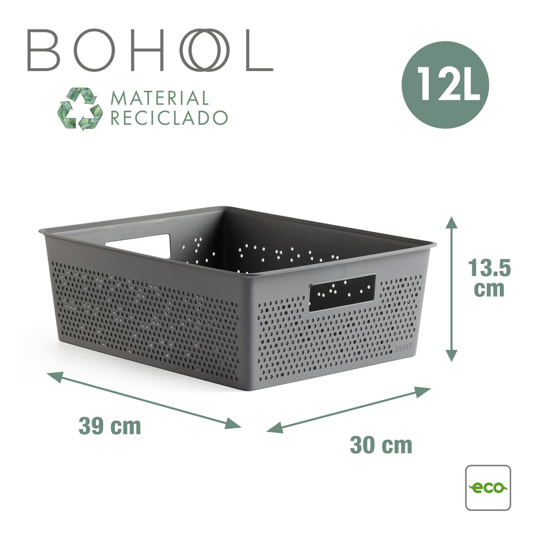 TATAY Bohol - Set 3 Cajas Organizadoras 12L+4L+4L en Plástico Reciclado. Antracita