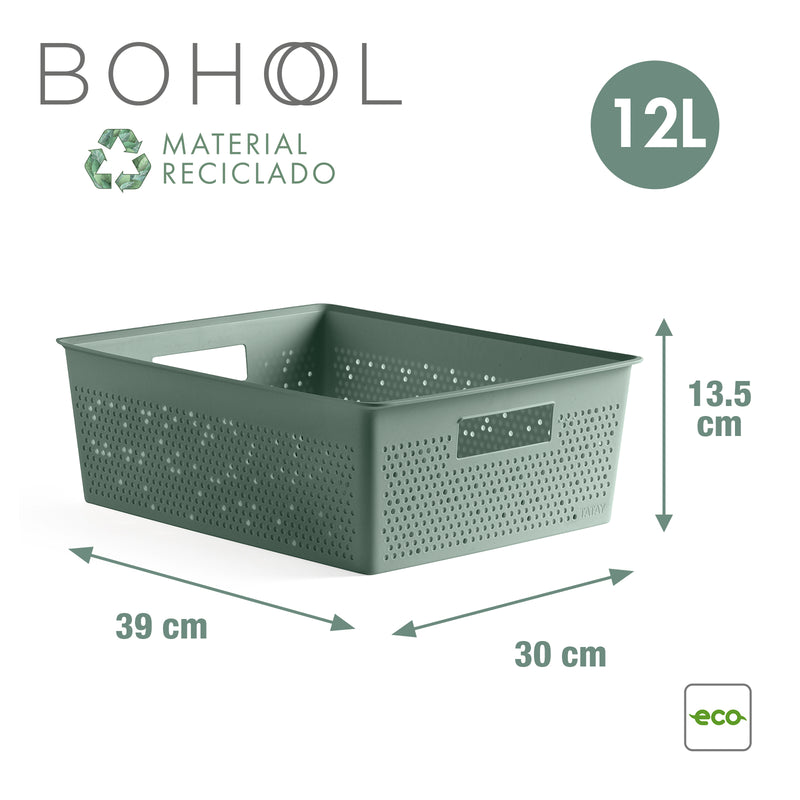 TATAY Bohol - Set 3 Cajas Organizadoras 12L+4L+4L en Plástico Reciclado. Verde Sage