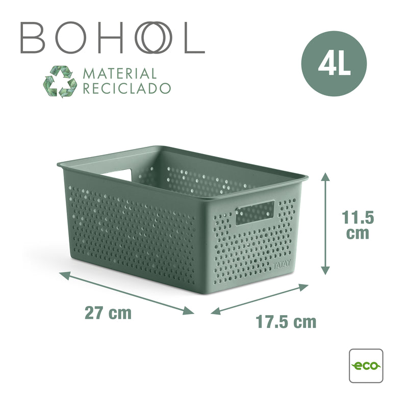 TATAY Bohol - Set 3 Cajas Organizadoras 12L+4L+4L en Plástico Reciclado. Verde Sage
