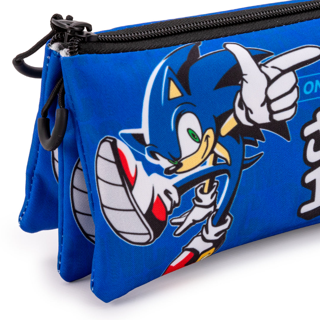 ColePack Sonic - Estuche Triple de 2 Cremalleras con Material Escolar. On The Run