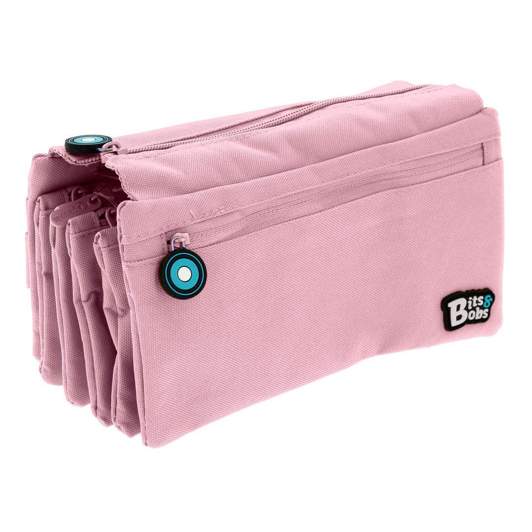 ColePack BitsBobs - Estuche Escolar Cuádruple de 4 Cremalleras y Material Incluido. Rosa Soft