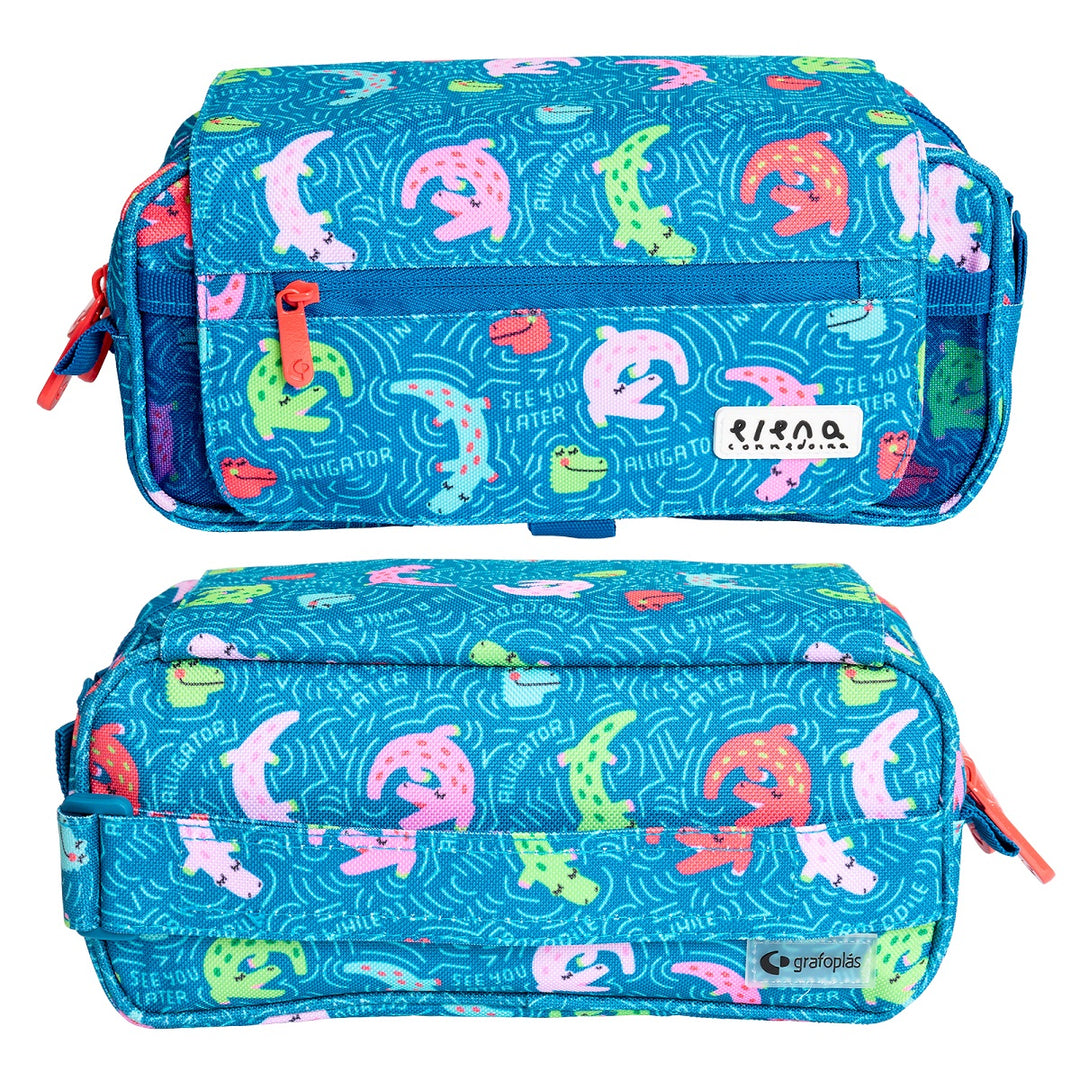 ColePack EcoDes - Estuche Triple de 3 Cremalleras con Material Escolar Incluido. Alligator