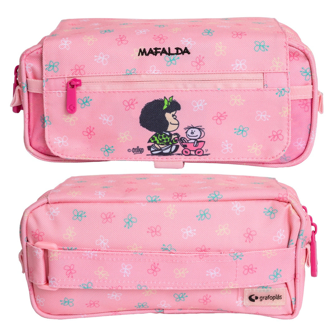 ColePack Design - Estuche Triple de 3 Cremalleras con Material Escolar Incluido. Mafalda Baby Cart