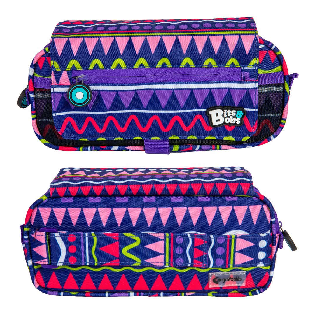 Grafoplás BitsBobs - Estuche Portatodo Triple con Solapa para Material Escolar. Zig Zag