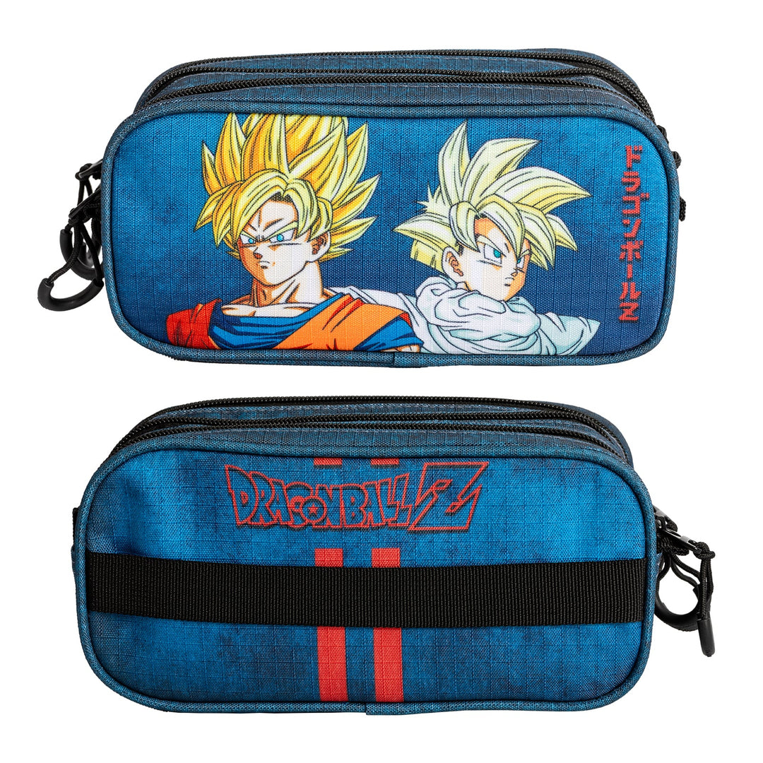 DRAGON BALL Warrior - Estuche Escolar Triple Portatodo Tres Cremalleras TRICK FAN Azul