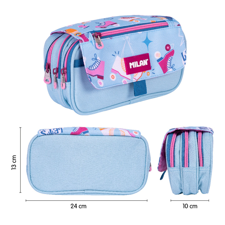 ColePack ECO Milan - Estuche Triple de 3 Cremalleras y Material Escolar Incluido. Roller