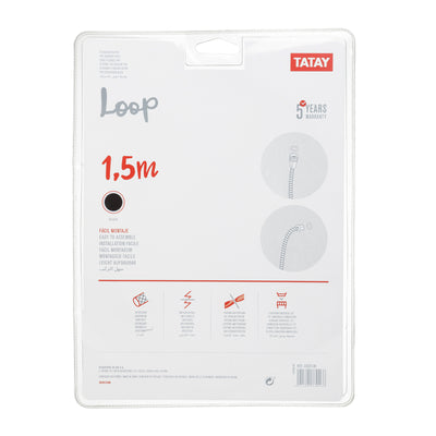 TATAY Loop - Flexo de Ducha Reforzado Anti-torsión y Anti-cal en PVC de 1.5 m. Negro