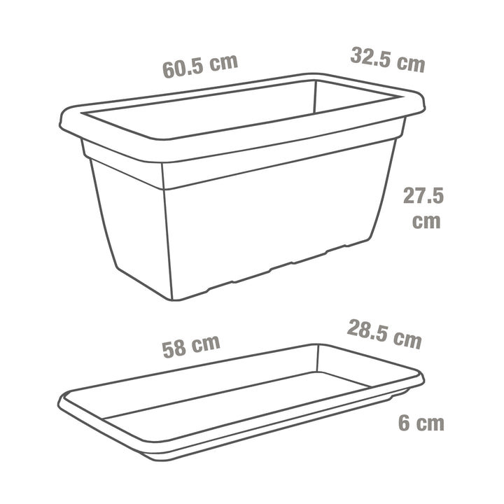 Plastic Forte - Jardinera Rectangular 60 cm Ancha y Reforzada con Plato Incluido. Antracita