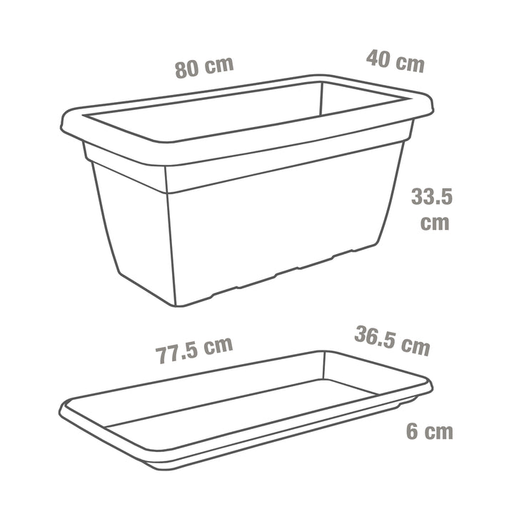 Plastic Forte - Jardinera Rectangular 80 cm Ancha y Reforzada con Plato Incluido. Terracota