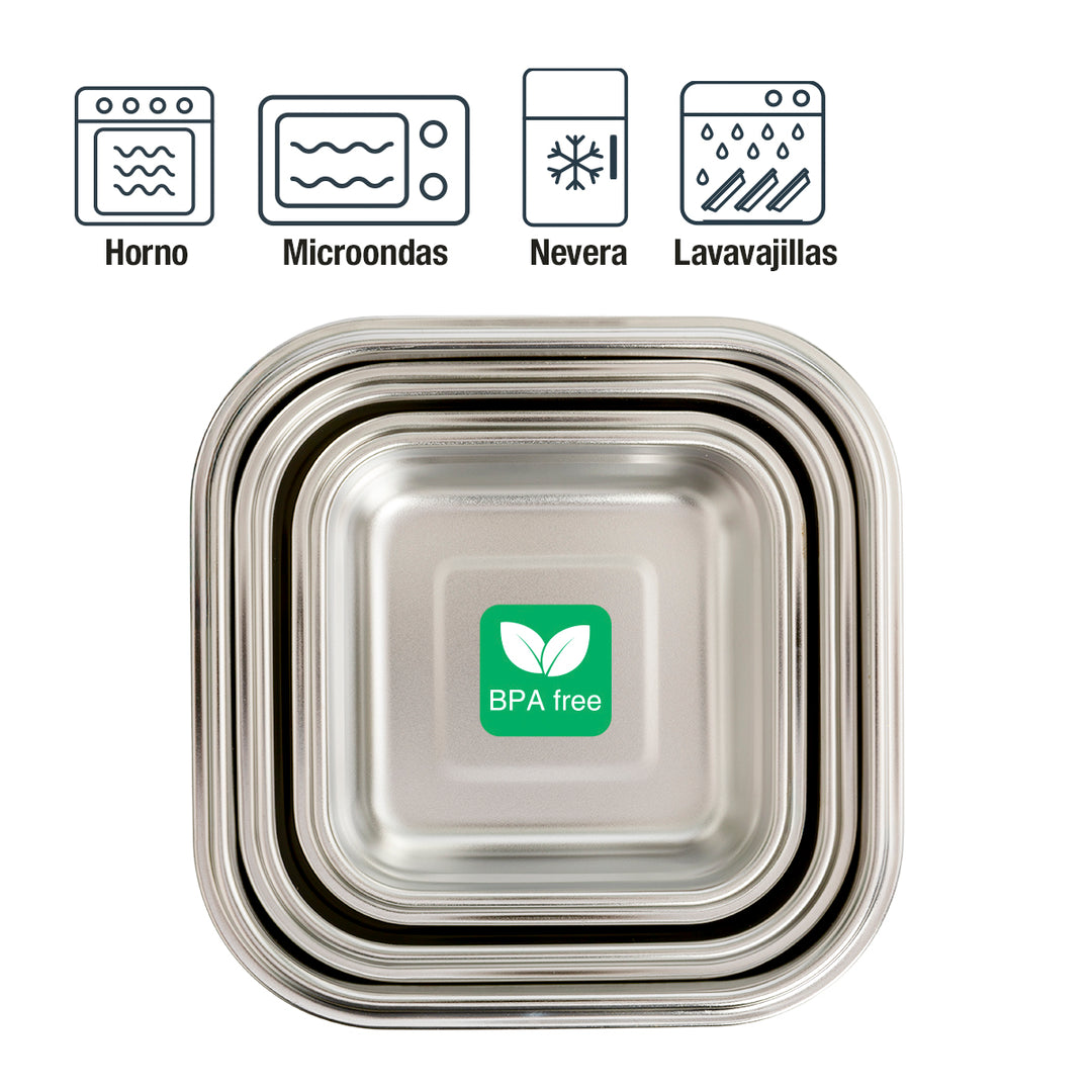 IBILI Keepklin - Recipiente Cuadrado en Acero Inoxidable Apto Microondas