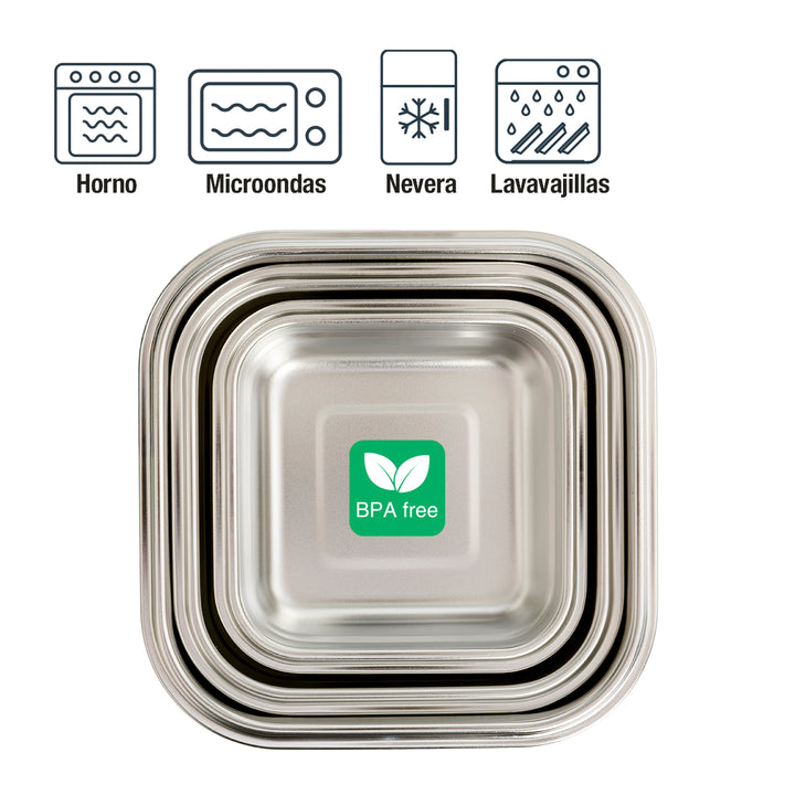 IBILI Keepklin - Recipiente Cuadrado en Acero Inoxidable Apto Microondas