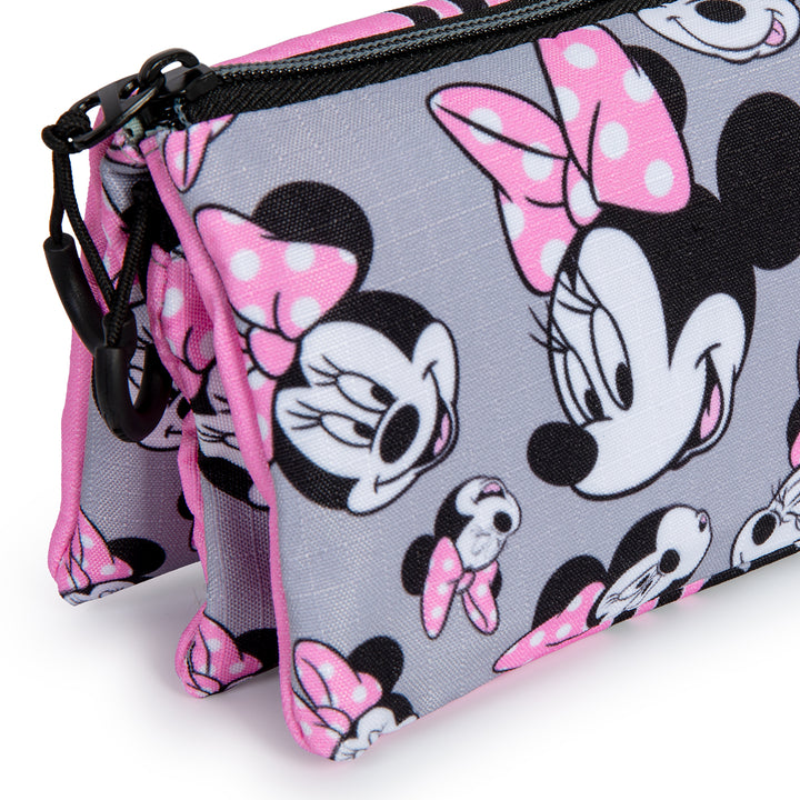 DISNEY Minnie Mouse Ribbons - Estuche Escolar Triple Portatodo con 2 Cremalleras. Gris