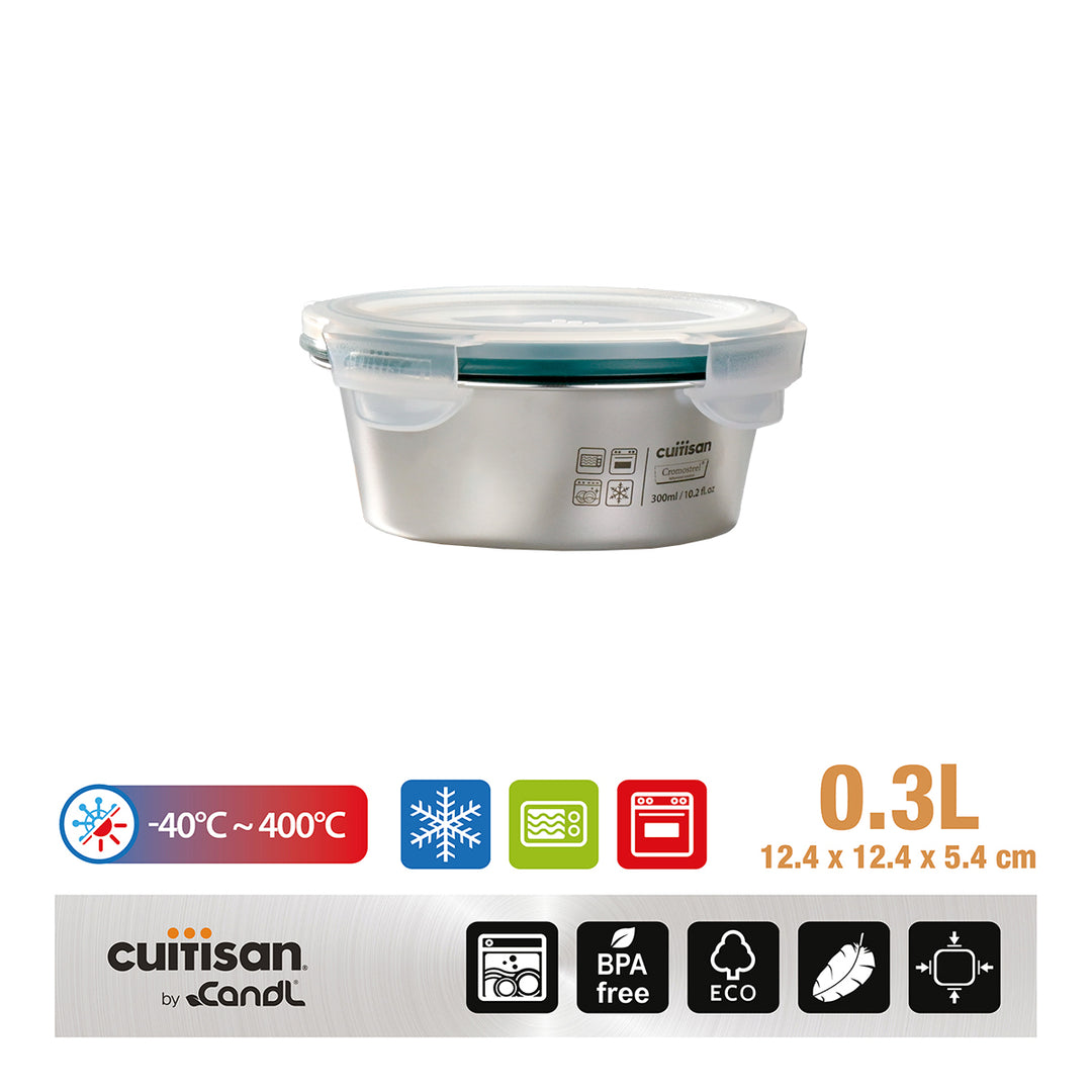 Cuitisan Simple - Recipiente Redondo de 0.3L en Acero Inoxidable Apto Microondas