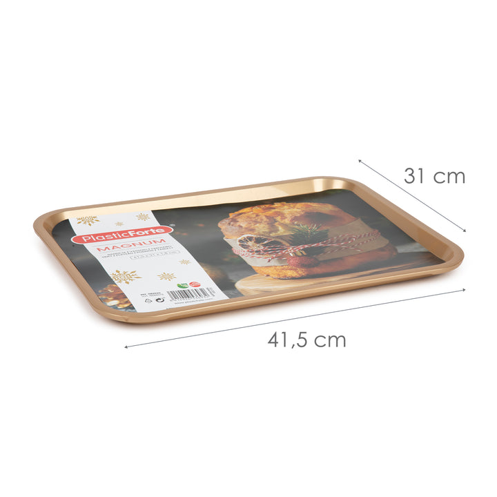 Plastic Forte Magnum - Juego de 2 Bandejas de Servicio Rectangulares. Ideales Navidad. Oro