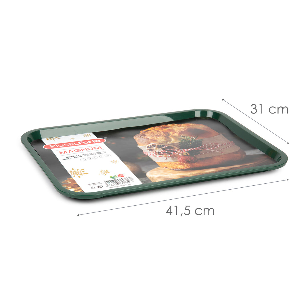 Plastic Forte Magnum - Juego de 2 Bandejas de Servicio Rectangulares. Ideales Navidad. Verde