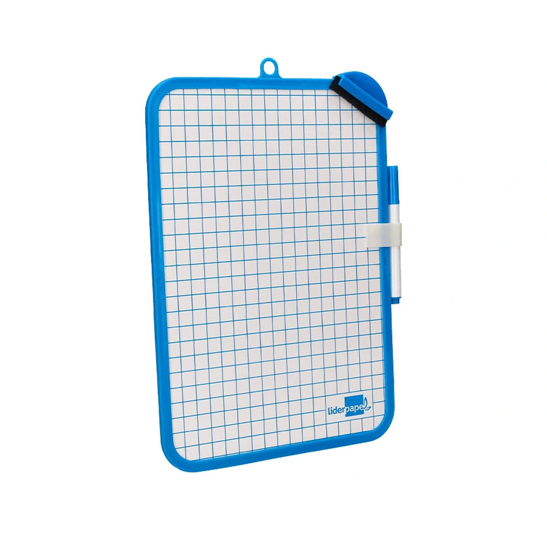 LIDERPAPEL - Pizarra Blanca Doble Cara Lisa y Cuadriculada 18x26 cm Con Rotulador y Borrador.