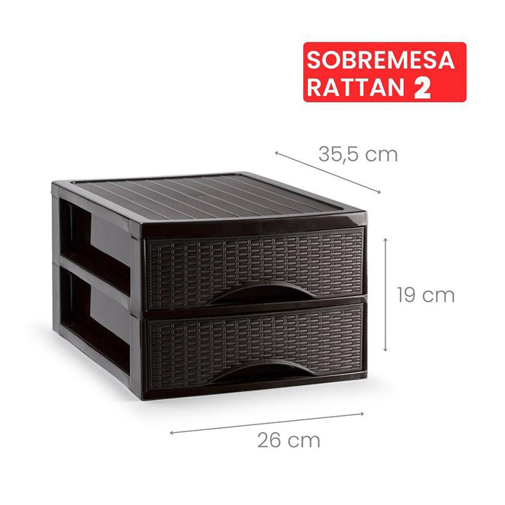 Plastic Forte Rattan - Cajonera de Sobremesa 2 Cajones en Plástico. Wengé