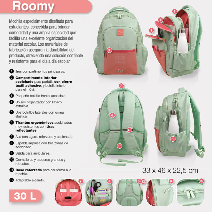 Grafoplás - Mochila Escolar 3 Cremalleras con Divisor para Portátil. Adaptable Carrito. Nice Day