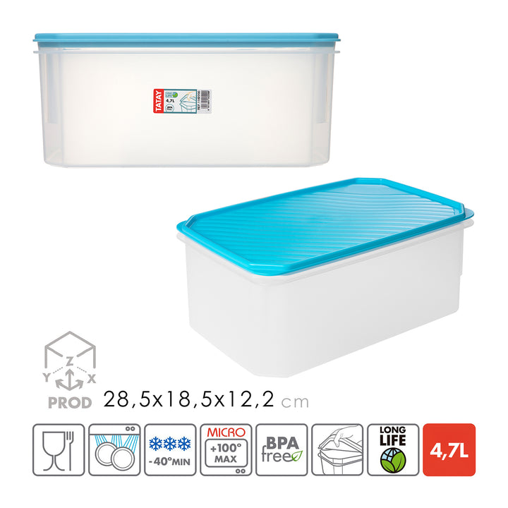 TATAY Top Flex - Recipiente Rectangular Plano 4.7L con Cierre a Presión. Azul