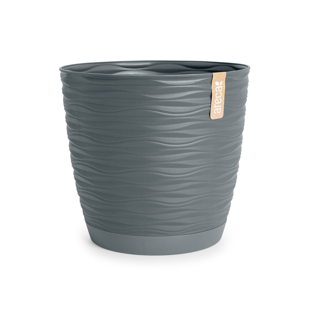 Areca Wind - Maceta Decorativa Redonda 15 cm con Plato Integrado. Gris