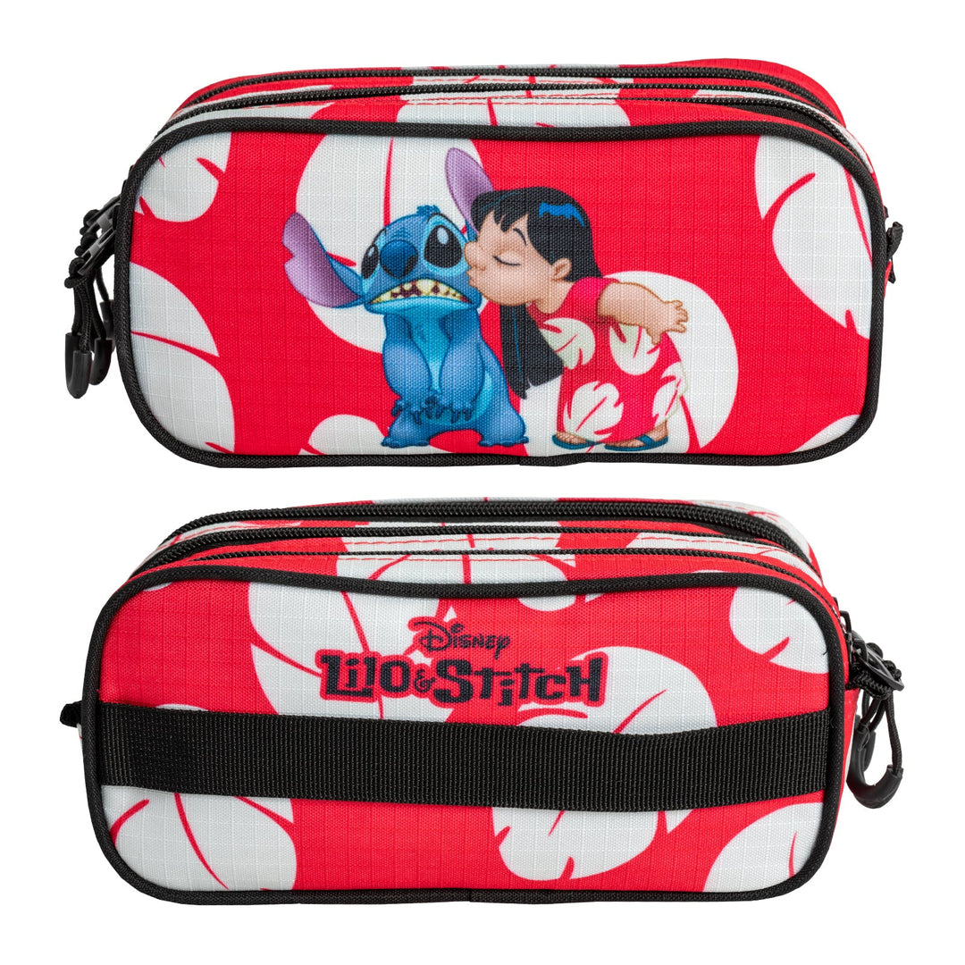 ColePack EcoTrick - Estuche Triple de 3 Cremalleras con Material Escolar Incluido. Lilo y Stitch Kiss