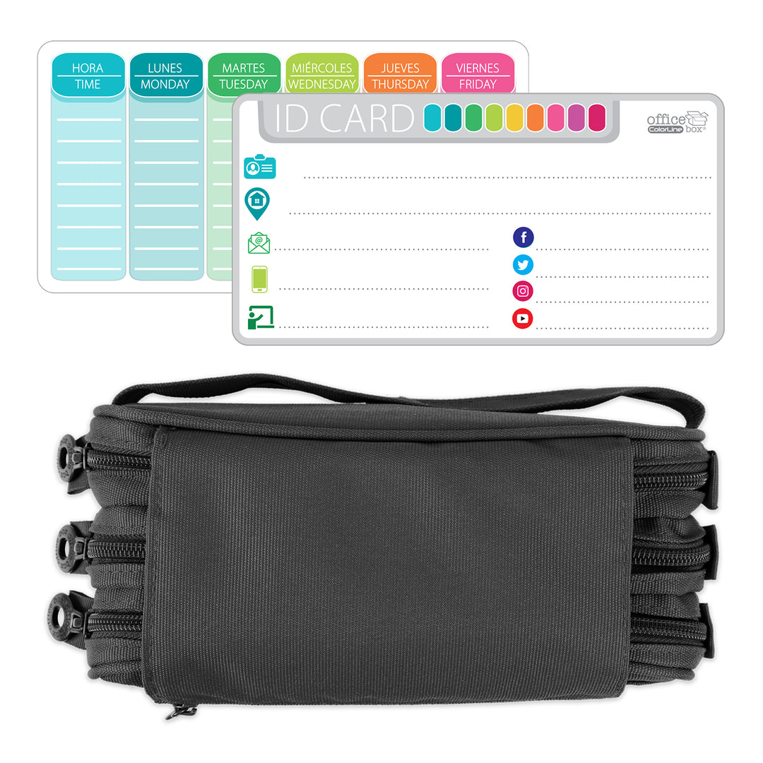 ColePack Eco - Estuche Triple de 3 Cremalleras con Material Escolar Incluido. Negro