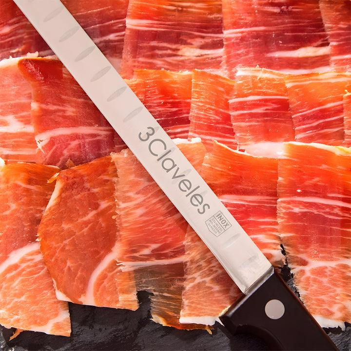 3 Claveles POM - Kit Profesional de Cuchillo Jamonero con Deshuesador y Pinzas