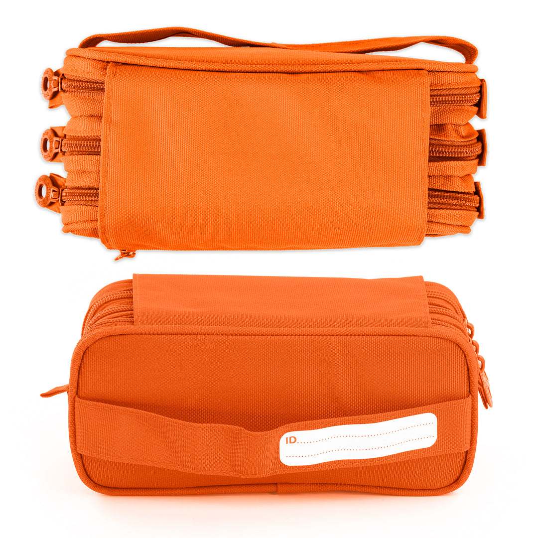 ColePack Pro - Estuche Triple de 3 Cremalleras con Material Escolar Incluido. Naranja