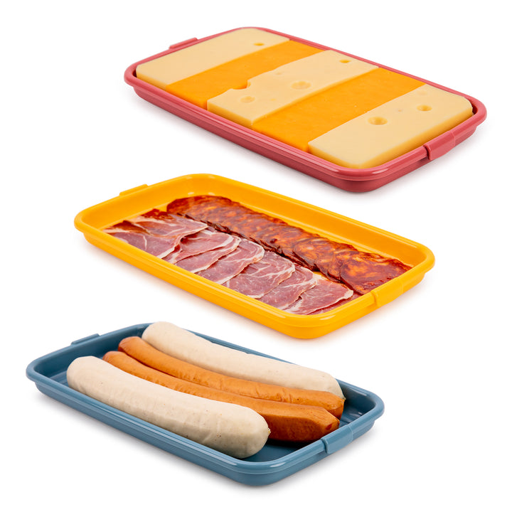 IBILI Deli - Recipiente Rectangular Apilable con Tapa Porta Embutidos y Alimentos. Rojo