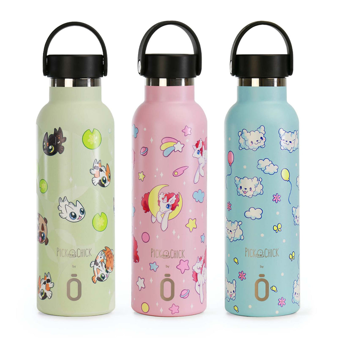 Runbott Pick Chick - Botella Térmica de 0.6L con Interior Cerámico. Kawaii Unicorns