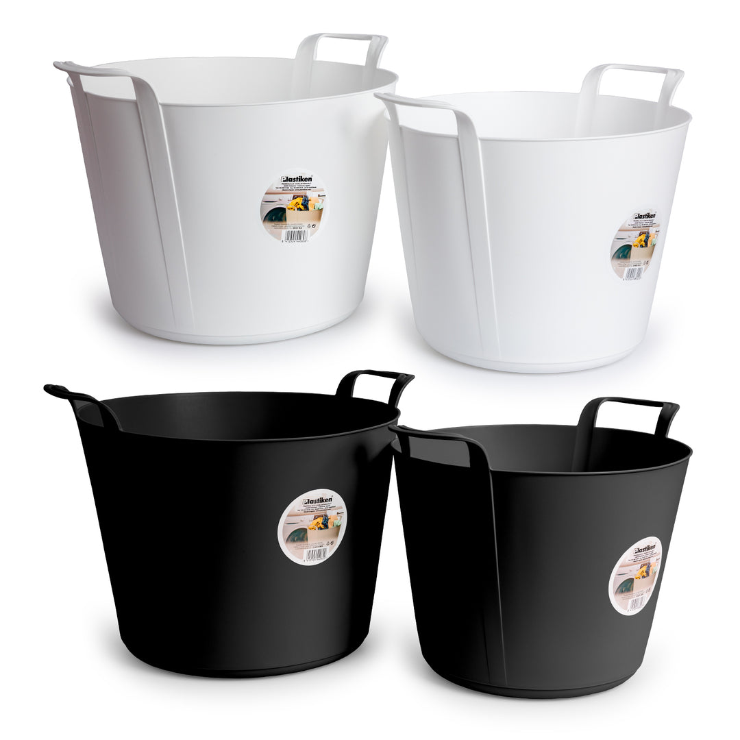 Plastiken Nature - Pack de Capazos Flexibles de 42L+26L Multiusos con Asas. Blanco