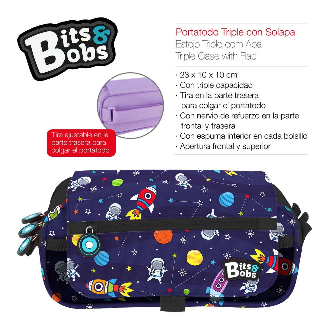 Grafoplás BitsBobs - Estuche Portatodo Triple con Solapa para Material Escolar. Space