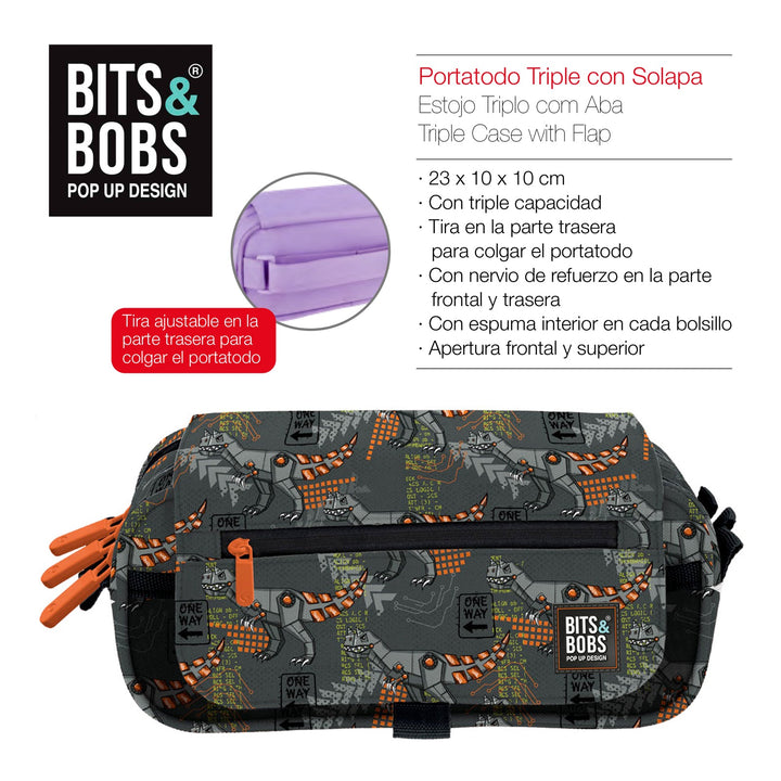 ColePack EcoDes - Estuche Triple de 3 Cremalleras con Material Escolar Incluido. Rex