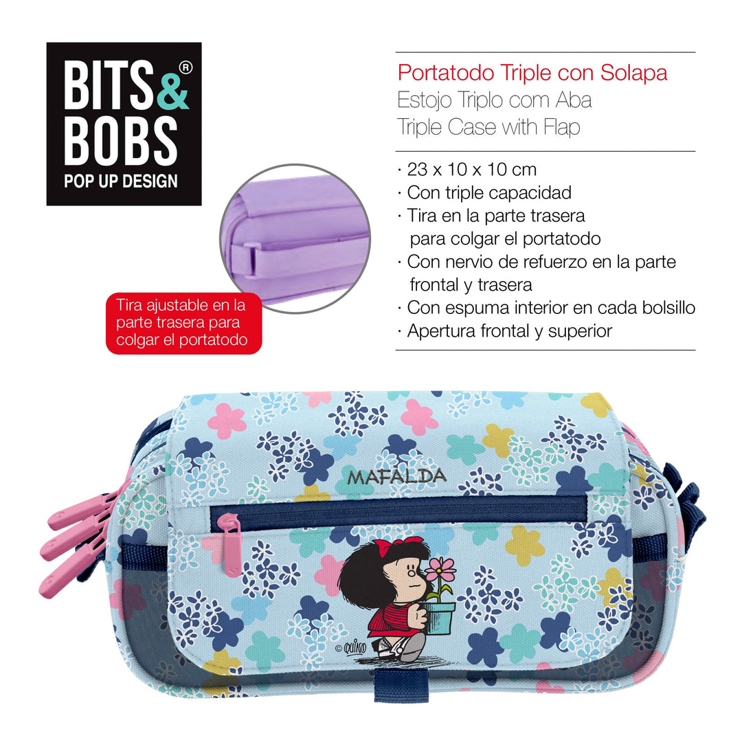 ColePack EcoDes - Estuche Triple de 3 Cremalleras con Material Escolar Incluido. Mafalda Lively