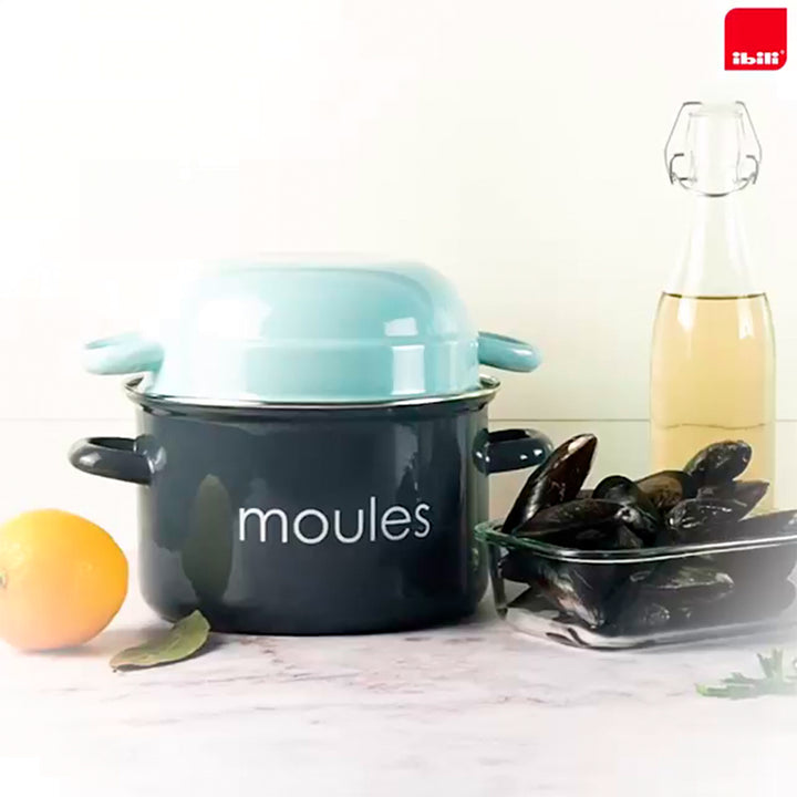 IBILI Moules - Olla de 18 cm para Mejillones en Acero Esmaltado con Tapa Especial. Peach