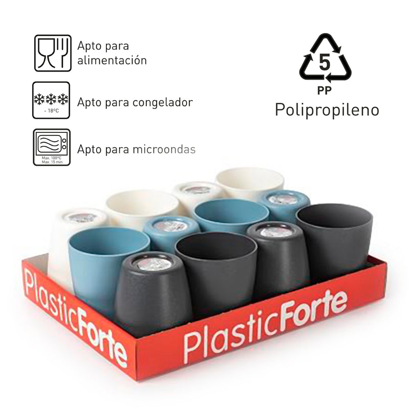 Plastic Forte Classic  - Set de 6 Vasos de Agua de 400 ml Reutilizables. Ideal Fiestas. Grafito
