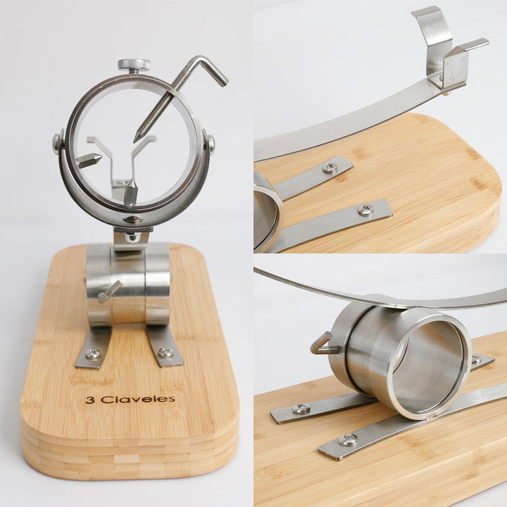 3 Claveles 01744 - Soporte Jamonero Basculante Bambú y Kit de Corte Profesional Uniblock