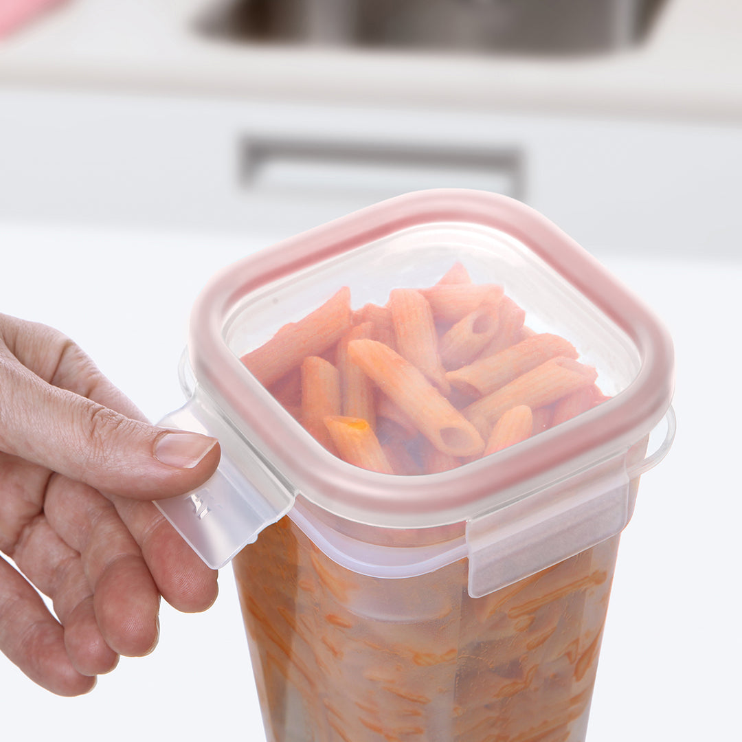 TATAY Clip Safe - Recipiente Hermético Cuadrado 0.7L con Cierre de Pestañas. Rojo