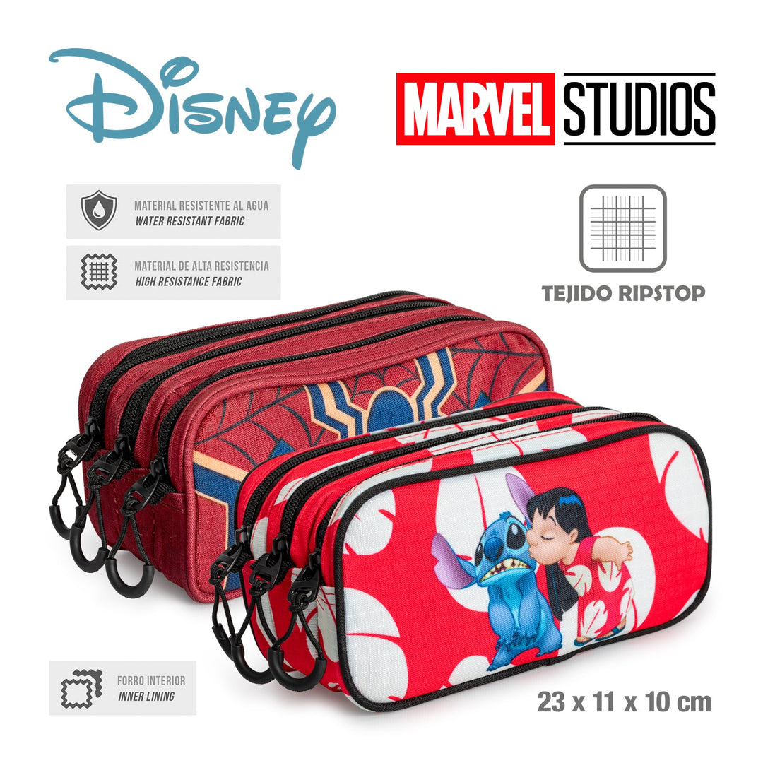 DISNEY Mickey Move - Estuche Escolar Triple Portatodo Tres Cremalleras TRICK FAN Gris