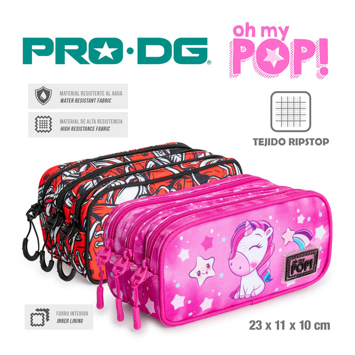 OH MY POP! Ice Flamingo - Estuche Escolar Triple Portatodo Tres Cremalleras TRICK FAN Turquesa