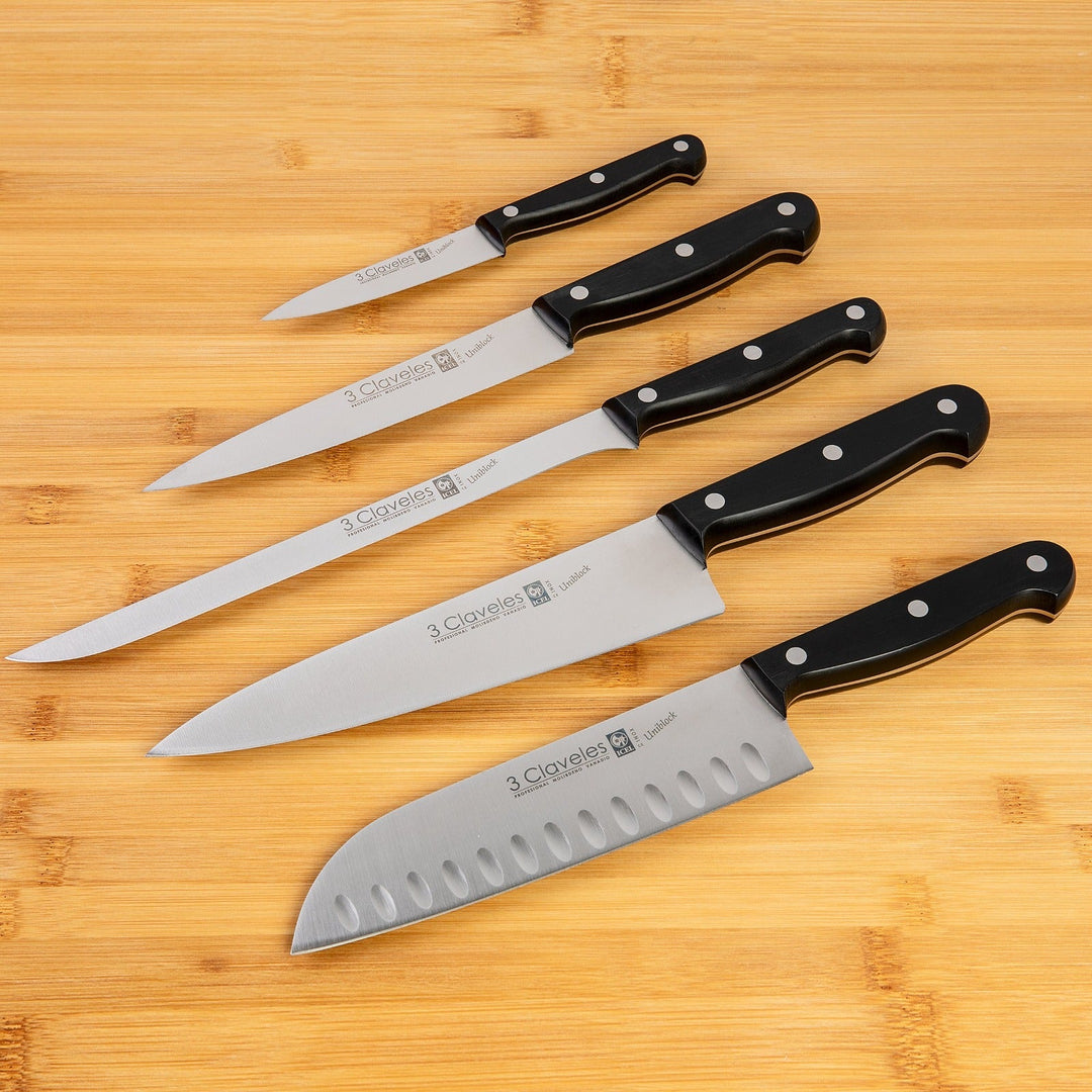 3Claveles Uniblock - Cuchillo Santoku Profesional 18 cm Acero Inoxidable. Mango POM