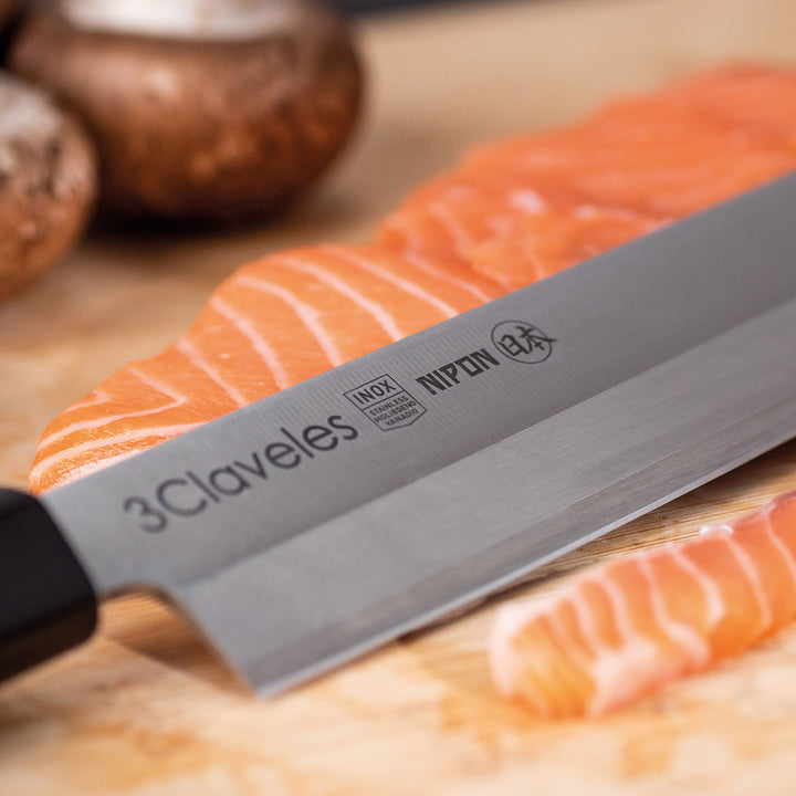 3 Claveles NIPON - Kit Cuchillos Medianos Tipo Japonés Acero Inoxidable y Mango de Arce