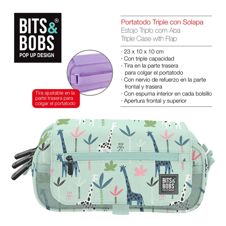 ColePack EcoDes - Estuche Triple de 3 Cremalleras con Material Escolar Incluido. Jungle
