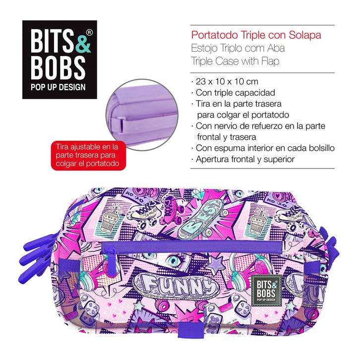 ColePack EcoDes - Estuche Triple de 3 Cremalleras con Material Escolar Incluido. Manga