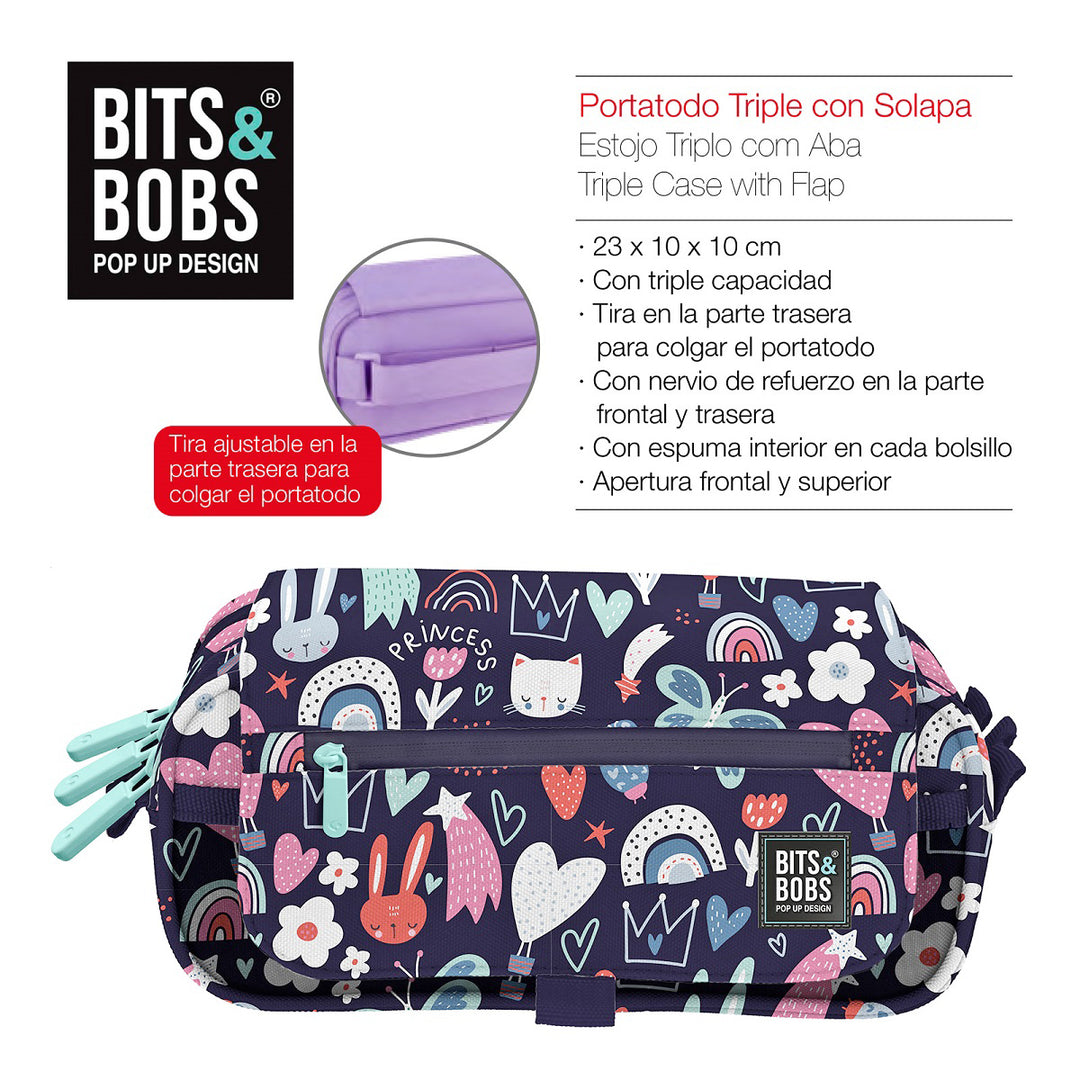 ColePack EcoDes - Estuche Triple de 3 Cremalleras con Material Escolar Incluido. Princess