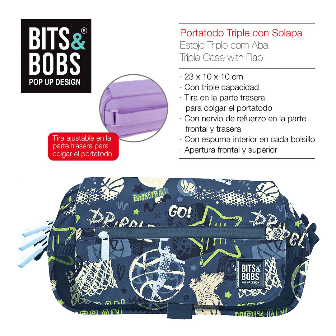 ColePack EcoDes - Estuche Triple de 3 Cremalleras con Material Escolar Incluido. Streetball